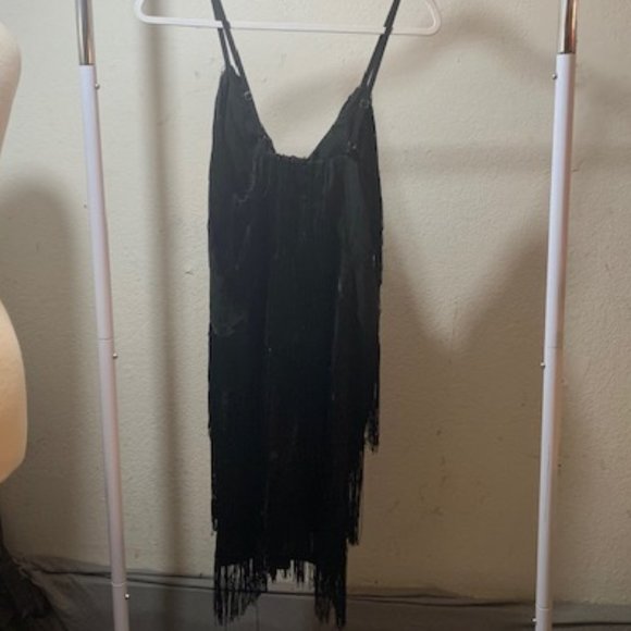 Joy Funear Black Spaghetti Strap Deep V-Neck Cocktail Mini Dress L NIB - Picture 2 of 6